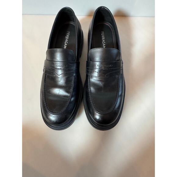 FERRAGAMO Caligola Penny Loafer Black Leather Size 9EE - Picture 2 of 13